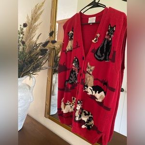 Rare Susan Bristol hand embroidered Vintage cat sweater vest
